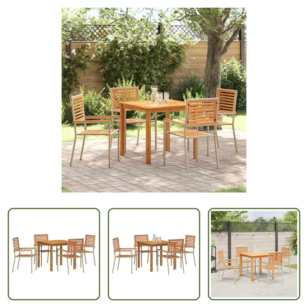 Terrassenstuhl - Garten Essgruppe 5 Pcs Beige Massivholz Akazie