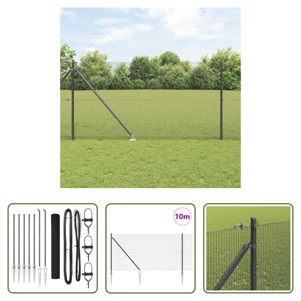 Vidaxl Stahl-zaunpfosten - Zaunpfosten Grau 10 X 1,4 M (12 X 12 Mm Maschen) Stahl Und Pvc