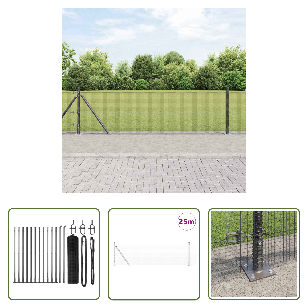 Zaunpfosten Stahl - Zaunpfosten Grau 25 X 0,6 M (12 X 12 Mm Maschen) Stahl Und Pvc
