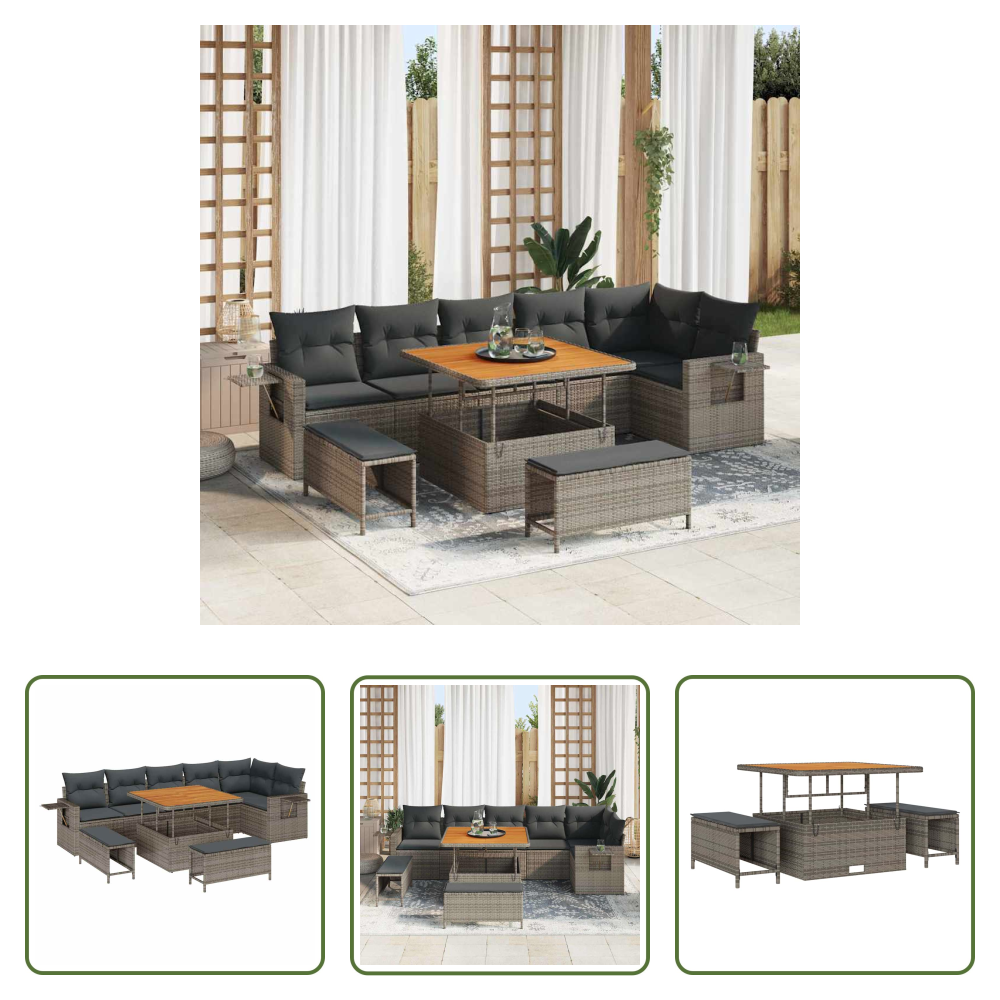 Vidaxl Poly-rattan - Gartensofa-set Mit Kissen 11 Pcs Grau Poly-rattan