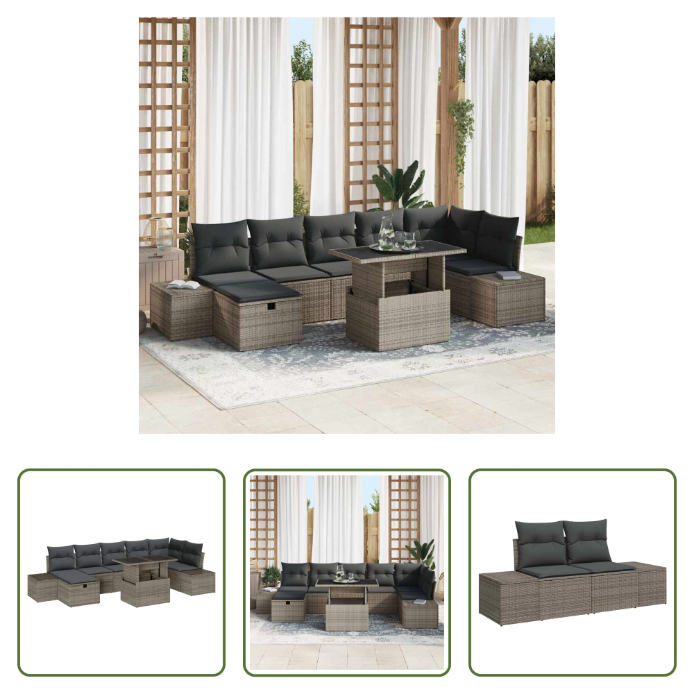 Terrassensofa - Garten-sofa-set 8 Pcs Grau Poly-rattan