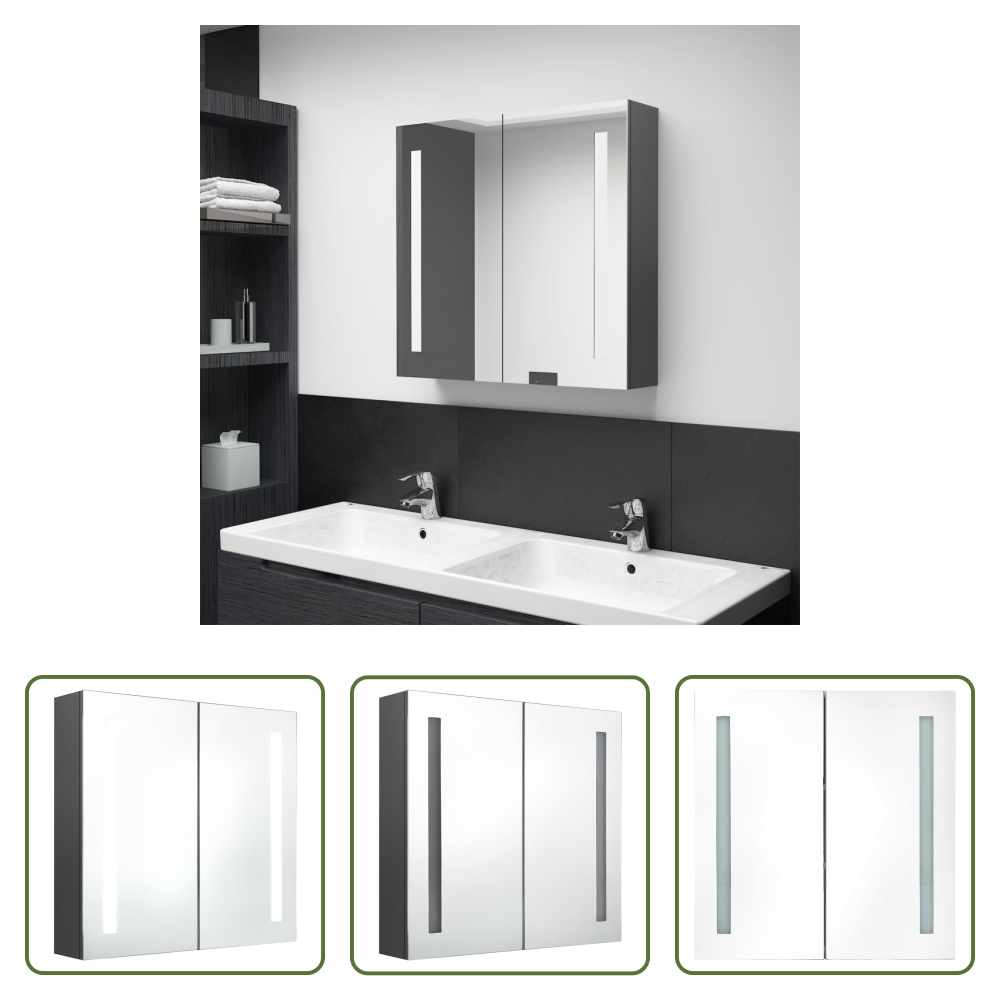 Spiegelschrank - Led-spiegelschrank Fürs Bad Grau 62x14x60 Cm
