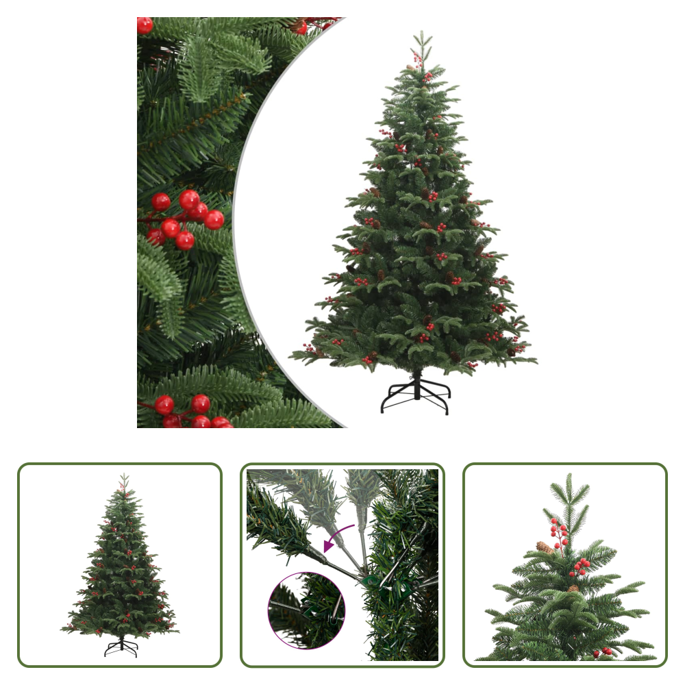 Klappbarer Weihnachtsbaum - Künstlicher Weihnachtsbaum Klappbar Mit Zapfen & Beeren 180 Cm