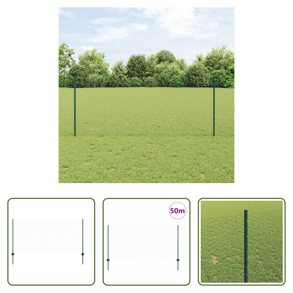 Vidaxl Terrassenzaun - Zaun Mit Pfosten Grün 1 X 50 M Stahl Und Pvc