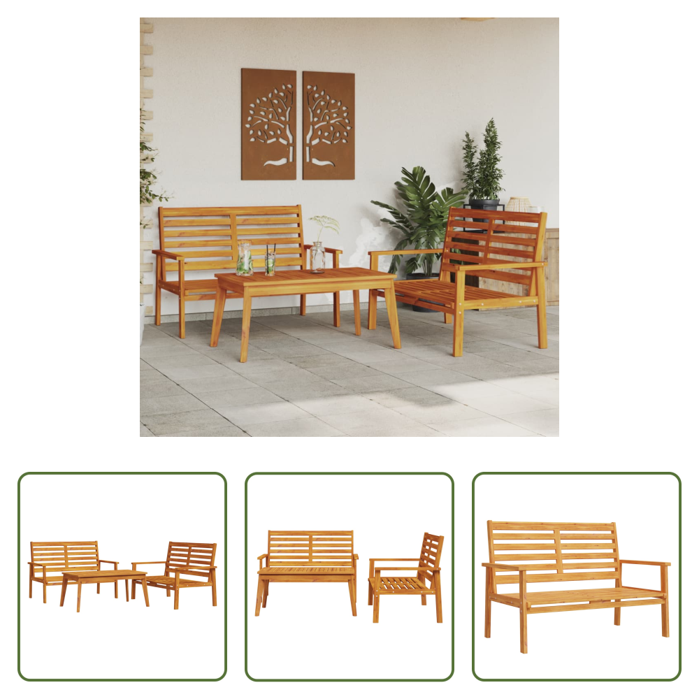 Akazienholz - 3-tlg. Garten-lounge-set Massivholz Akazie