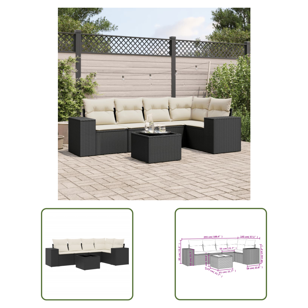 The Living Store 6-tlg. Garten-sofagarnitur Mit Kissen Schwarz Poly Rattan - Gartenmöbel - Esstischgarnituren - Outdoor Möbel - Rattan Gartenmöbel - Lounge Set