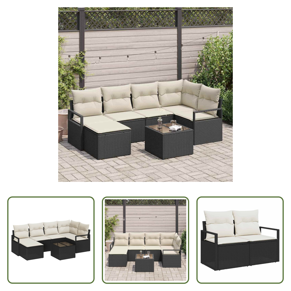 Terrassensofa - Sofa Set 7 Pcs Schwarz Poly-rattan