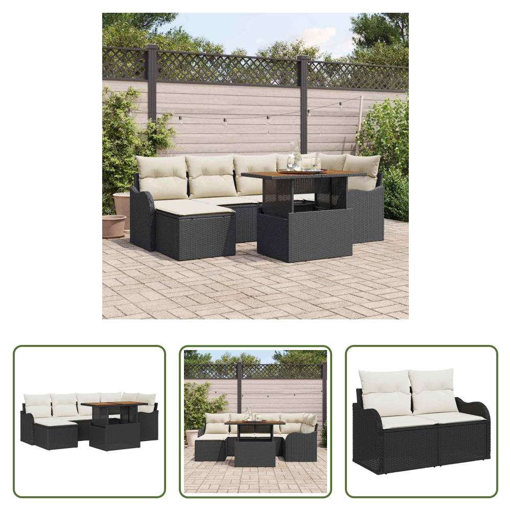 Terrassensofa - Garten-sofa-set Mit Speicher 7 Pcs Schwarz Poly Rattan