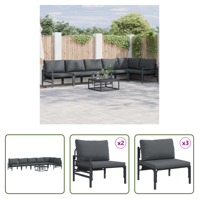 Gartensofa Set - Gartensofa-set Mit Kissen 7 Pcs Schwarz Stahl