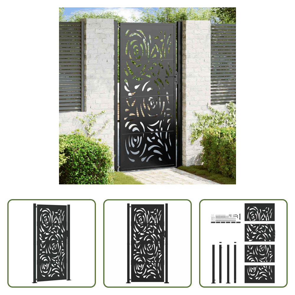 Metalltor - Gartentor Schwarz 100x200 Cm Stahl Flammendesign
