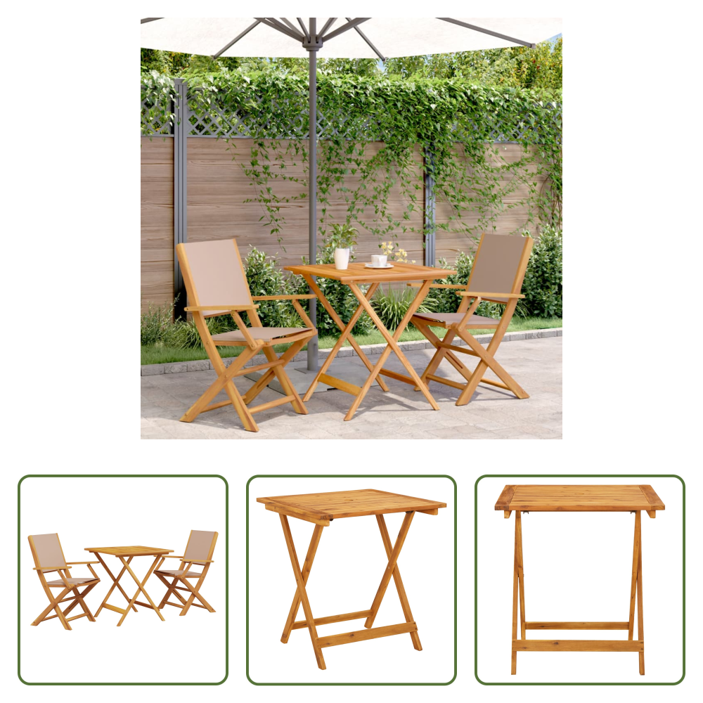 Bistro-set - 3-tlg. Bistro-set Taupe Stoff Und Massivholz