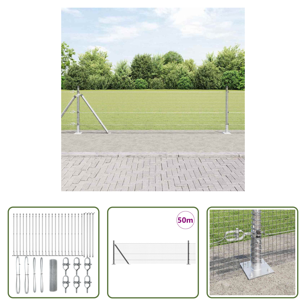 Außenzaun - Zaunpfosten Silber 50 X 0,4 M (16 X 16 Mm Netz) Stahl