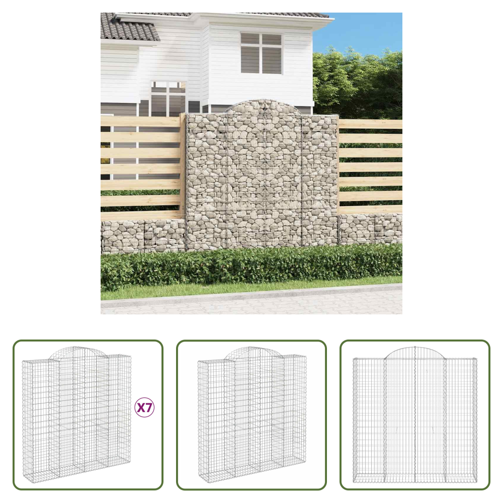 Schalldämmung - Gabionen Mit Hochbogen 7 Stk. 200x50x200/220cm Verzinktes Eisen
