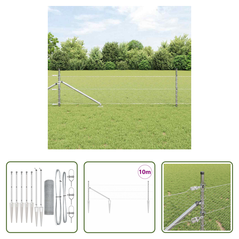 Außenzaun - Zaunpfosten Silber 10 X 0,8 M (25 Mm Masche) Stahl