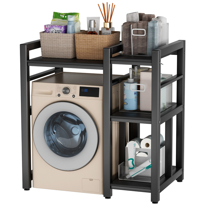 Waschmaschinen-oberschrank Mit Regalen – Halterung Für Waschtrockner – Tragkraft 300 Kg – 3-stufige Höhenverstellung – Eisen+mdf – 100×63×105 Cm – Schwarz – Geeignet Für Kleine Wohnungen