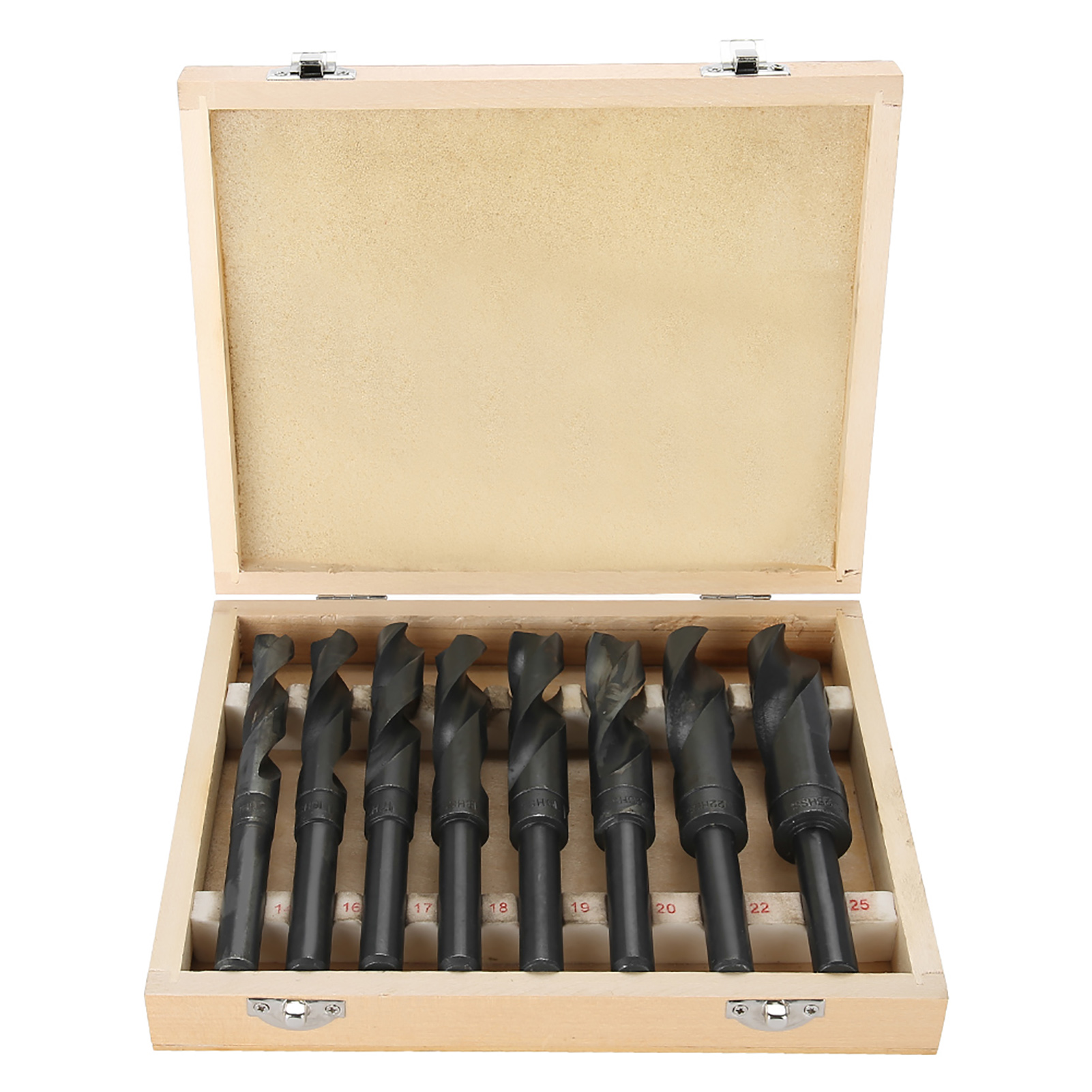 Satz Von 8 Stahlkugellagerbohrern Von 14 Bis 25 Mm, Mit Reduziertem Schaft Und Reduzierter Steigung.