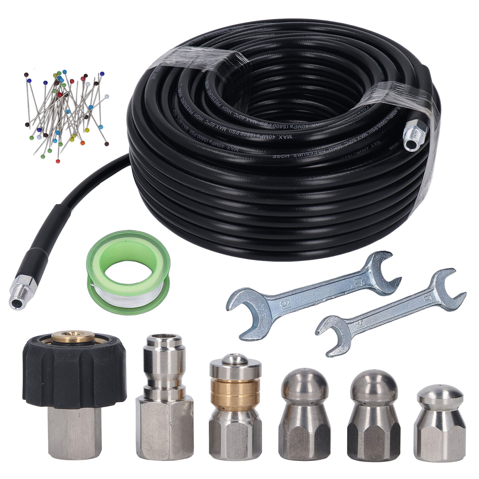 Hochdruck-abflussreinigungsset, 30 M Schlauch, 5800 Psi Druck, 1/4 Zoll Npt-gewinde, Mit 2 Schraubenschlüsseln.