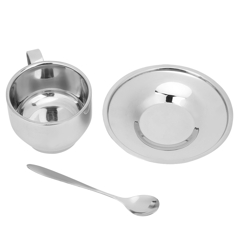 Set Aus Tassen, Bechern Und Untertassen Aus Hitzebeständigem Edelstahl