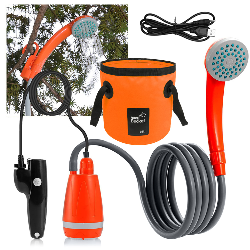 Tragbares Camping-duschset Mit Einem Wasserdurchfluss Von 2,5 Bis 3,5 L/min, 2 M Schlauch, Usb-ladeanschluss Und Einer Akkulaufzeit Von 30 Bis 60 Min.