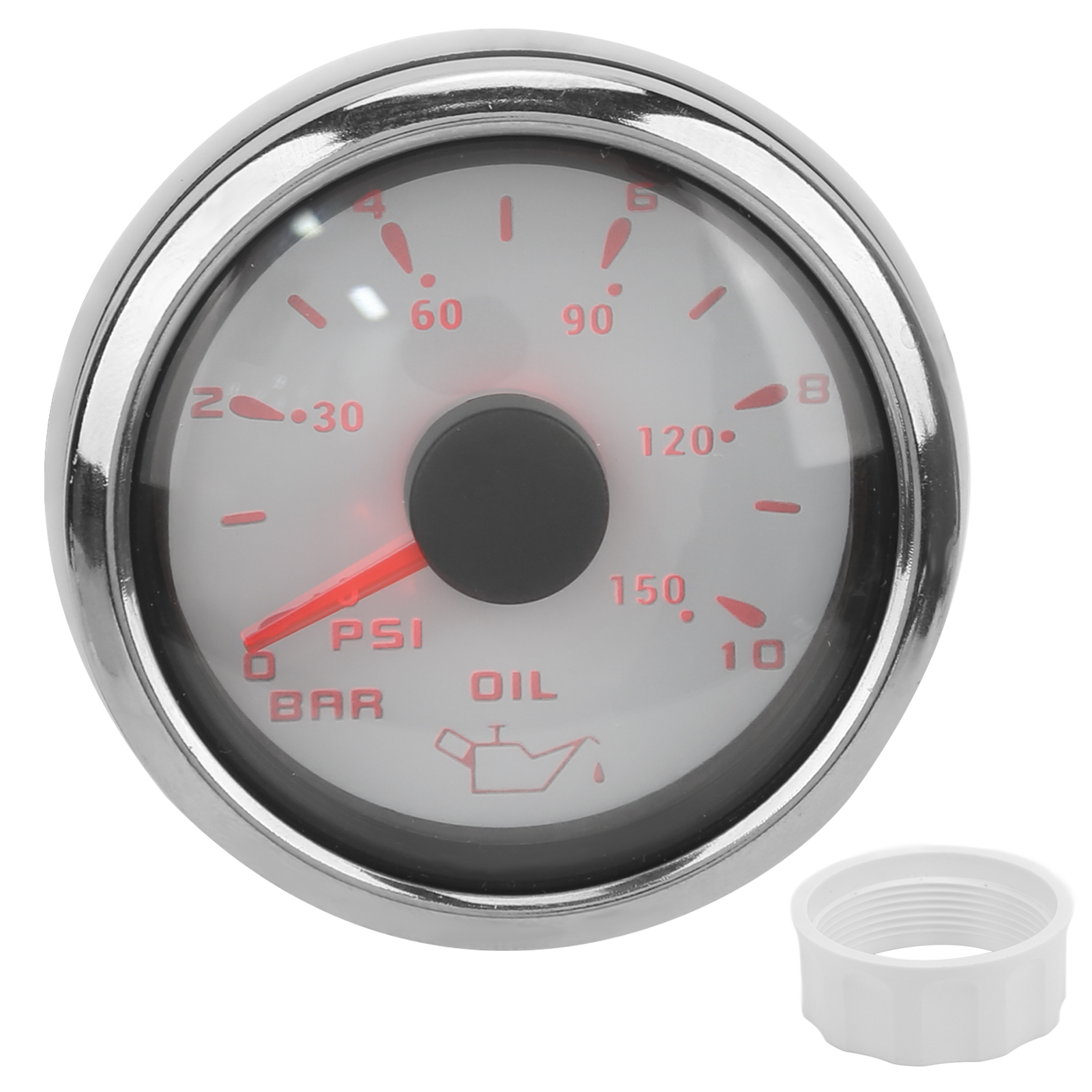 Öldruckanzeige Mit 52 Mm/2 Zoll Nadel, 10–184 Ω, Einstellbare Farbhintergrundbeleuchtung, Universell Für Autos Und Boote, Weiß