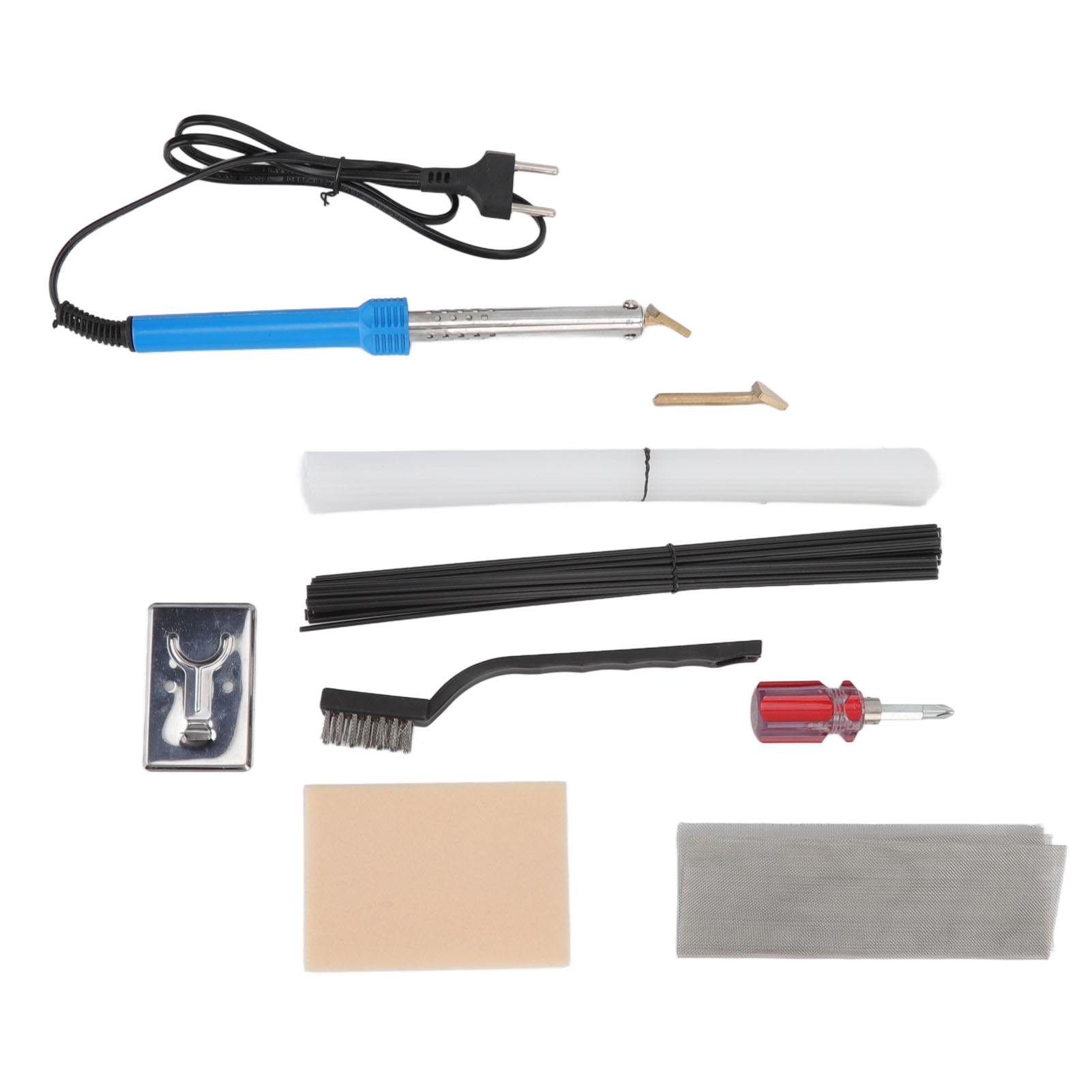 Kunststoff-schweißreparaturset: Weiße Und Schwarze Schweißstäbe, Edelstahl-verstärkungsgewebe Und Schleifpapier. Ideal Für Stoßstangen, Kajaks Und Kanus. 80 W, Europäischer Stecker, 220 V.