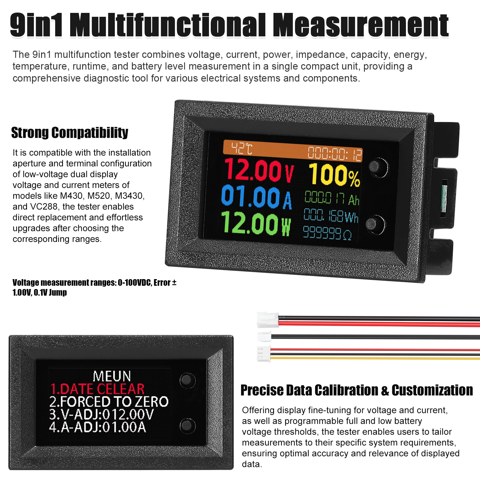 9-in-1-multifunktionstester Mit 1,14-zoll-ips-farbdisplay. Misst Spannung, Stromstärke, Leistung, Impedanz, Kapazität, Energie, Temperatur, Betriebsdauer Und Stromverbrauch. Funktionen: Datenlöschung,