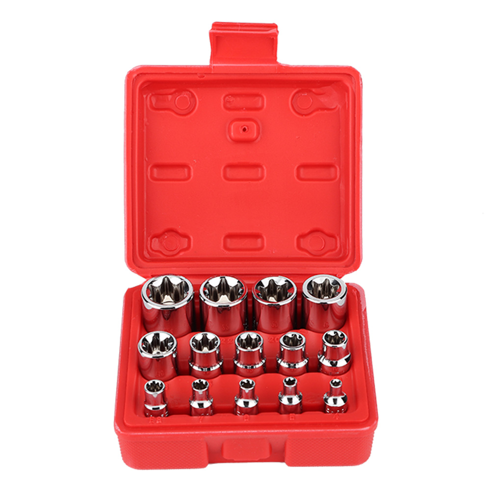 Torx-steckschlüsselsatz, 14-teilig, Robustes Kfz-reparaturwerkzeug, Mit 1/4", 3/8" Und 1/2" Antrieb, Für Die Wartung Und Reparatur Von Autos.