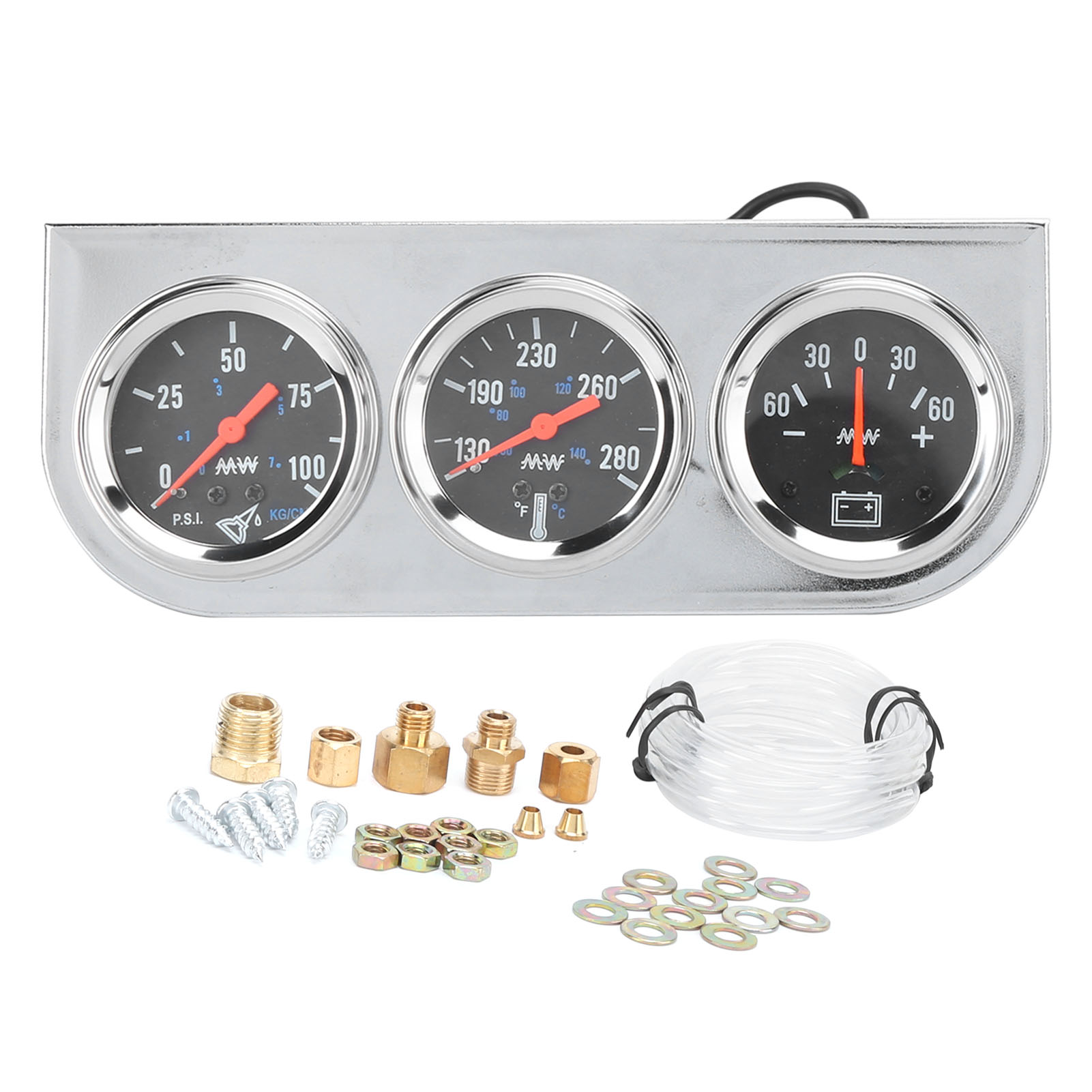 Set Aus Drei 2-zoll-3-in-1-anzeigen (wassertemperatur, Öldruck, Amperemeter), Universell Für Auto, Boot Und Lkw, 12 V