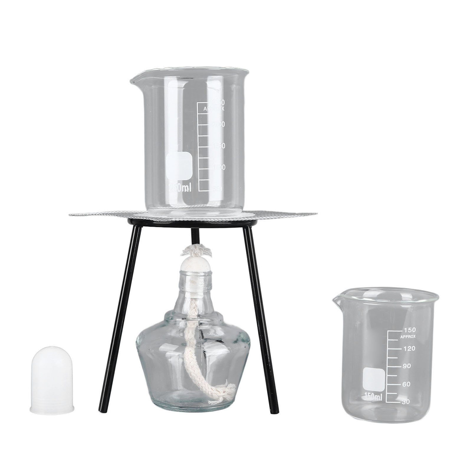 Heizset Für Labore, Bestehend Aus: Brennerlampe, Stativ, Magnetrührer, Sieb, Becherglas Und Docht, Zubehör Für Chemieexperimente