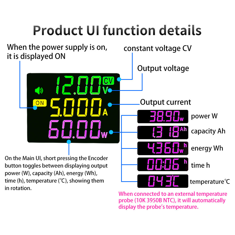 Digitaler Gleichspannungsregler, Netzteilmodul Mit Großem Va-farb-lcd-bildschirm, Unterstützt Firmware-updates, Maximum Power Point Tracking (mppt), Solarladung Und Serielles Kommunikationsprotokoll