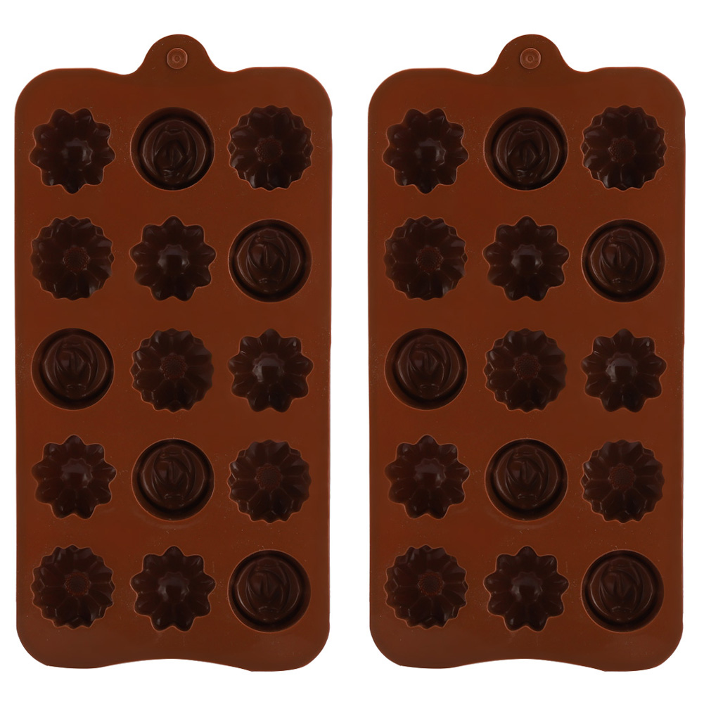 Set Aus 2 Blütenförmigen Silikon-kuchenformen Mit 15 Fächern Für Selbstgemachte Pralinen Und Gebäck. Das Ideale Zubehör Für Ihre Kreationen.