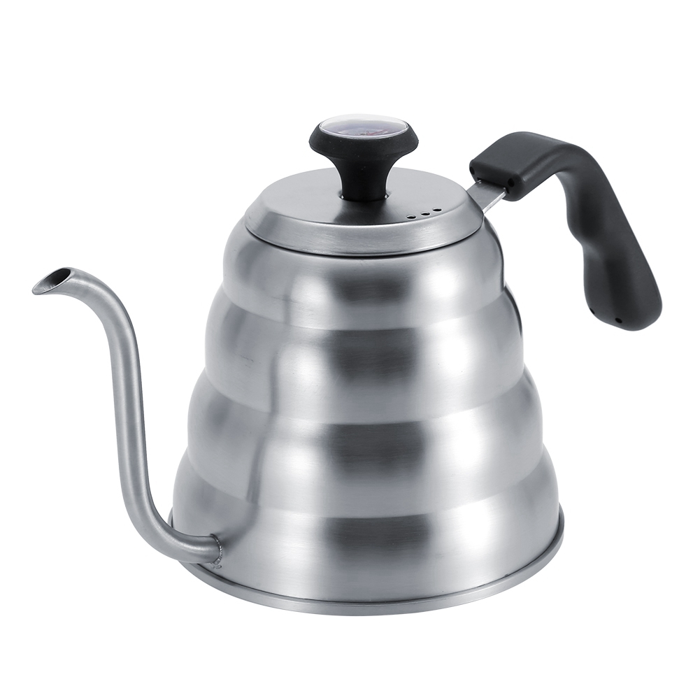 Kaffeekanne/teekanne Aus Edelstahl Mit Schwanenhalsausguss Und Eingebautem Thermometer, 1,2 L