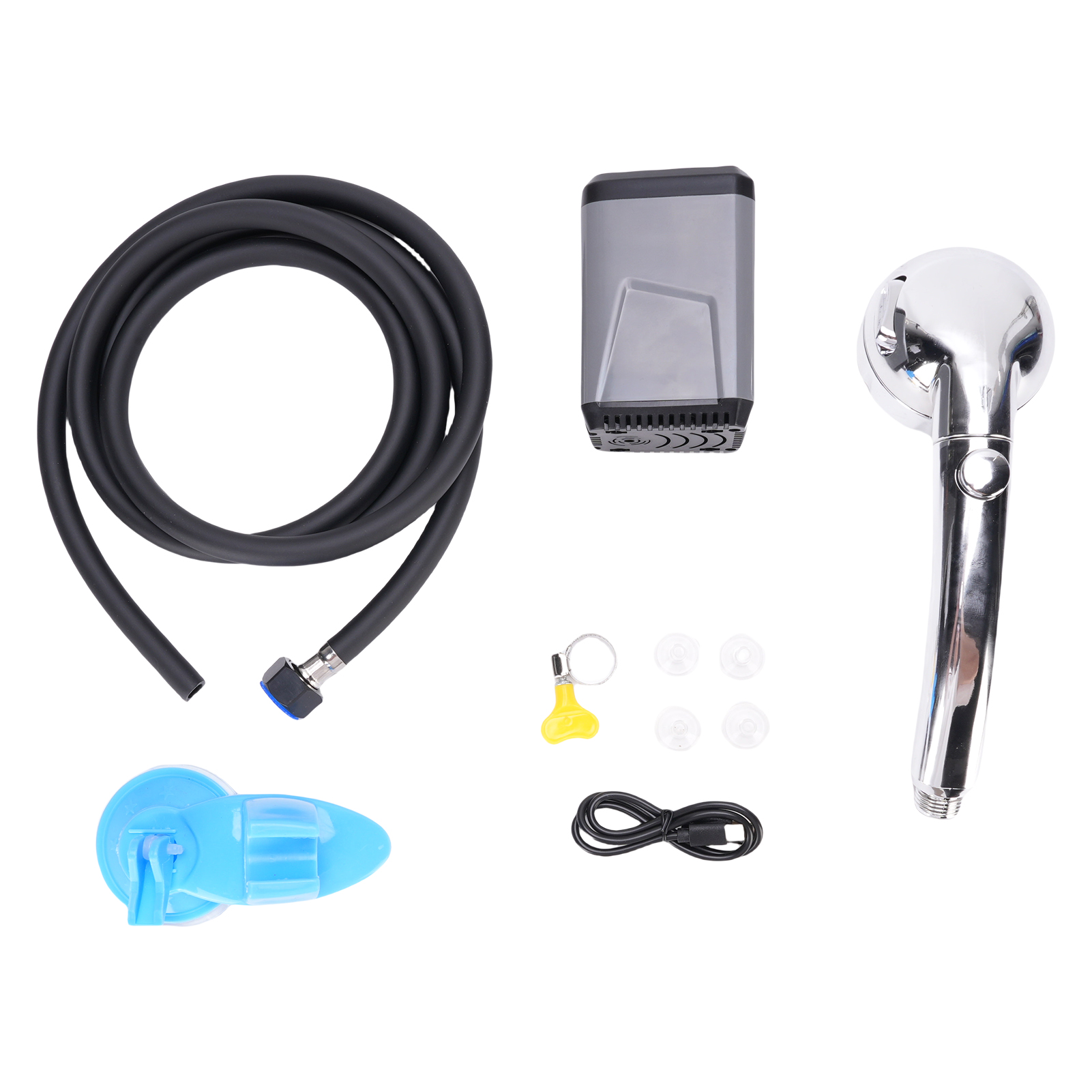 Tragbare Campingdusche, Elektrische Outdoor-pumpe, Usb-aufladbar, Mit Display, Grau