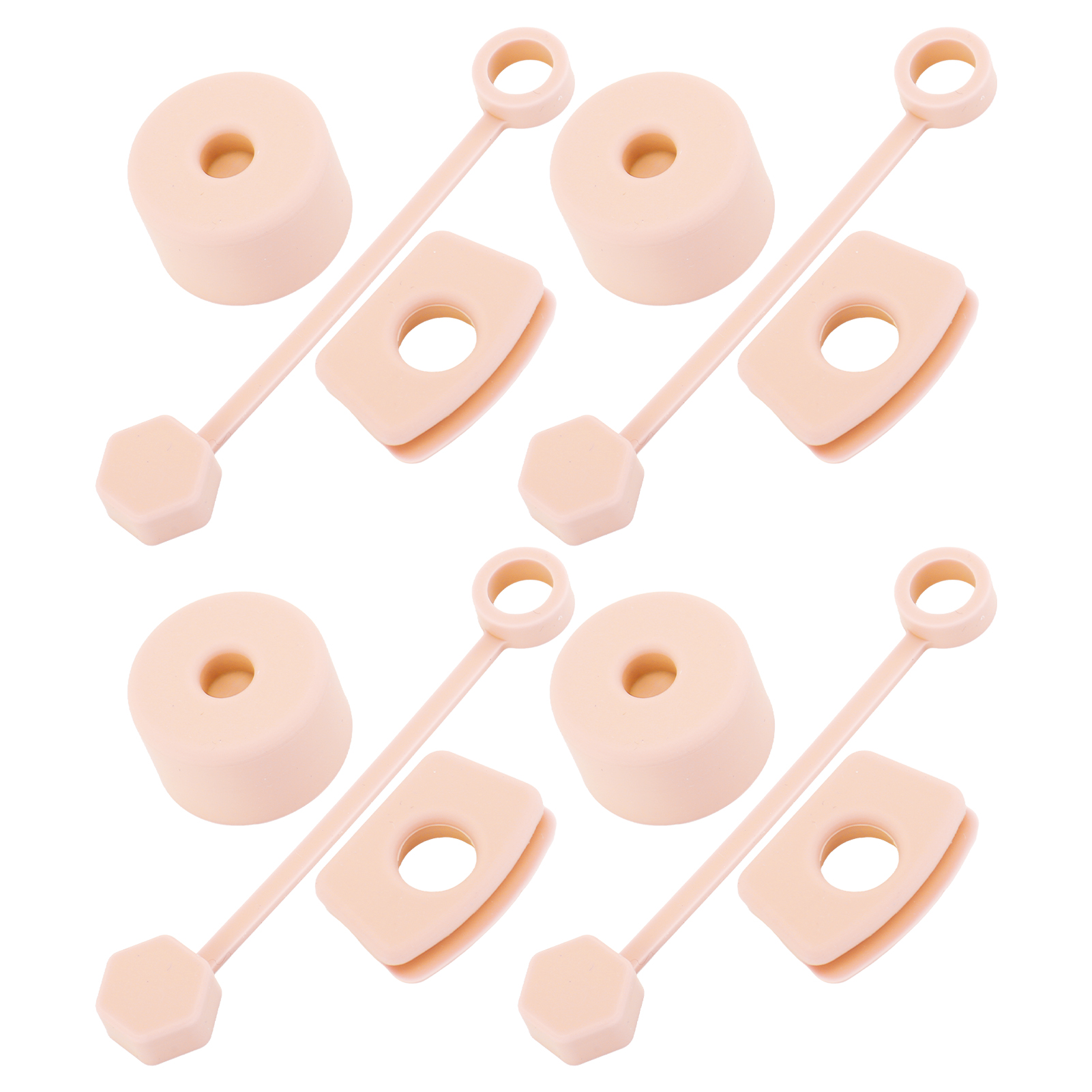 Set Mit 4 Auslaufsicheren Silikon-isolierbecher-zubehörteilen, Darunter Ein Strohhalmdeckel, Ein Quadratischer Verschluss Und Ein Runder Rosa Verschluss.