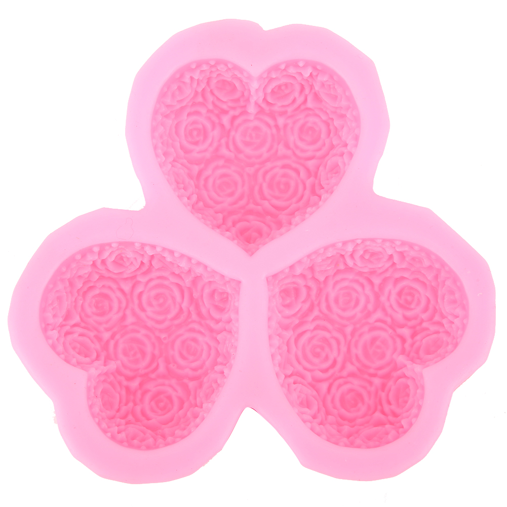 Silikonform Mit 3 Mulden In Herz- Und Rosenform Für Seife, Fondant, Kuchen Und Schokolade – Diy-backwerkzeug