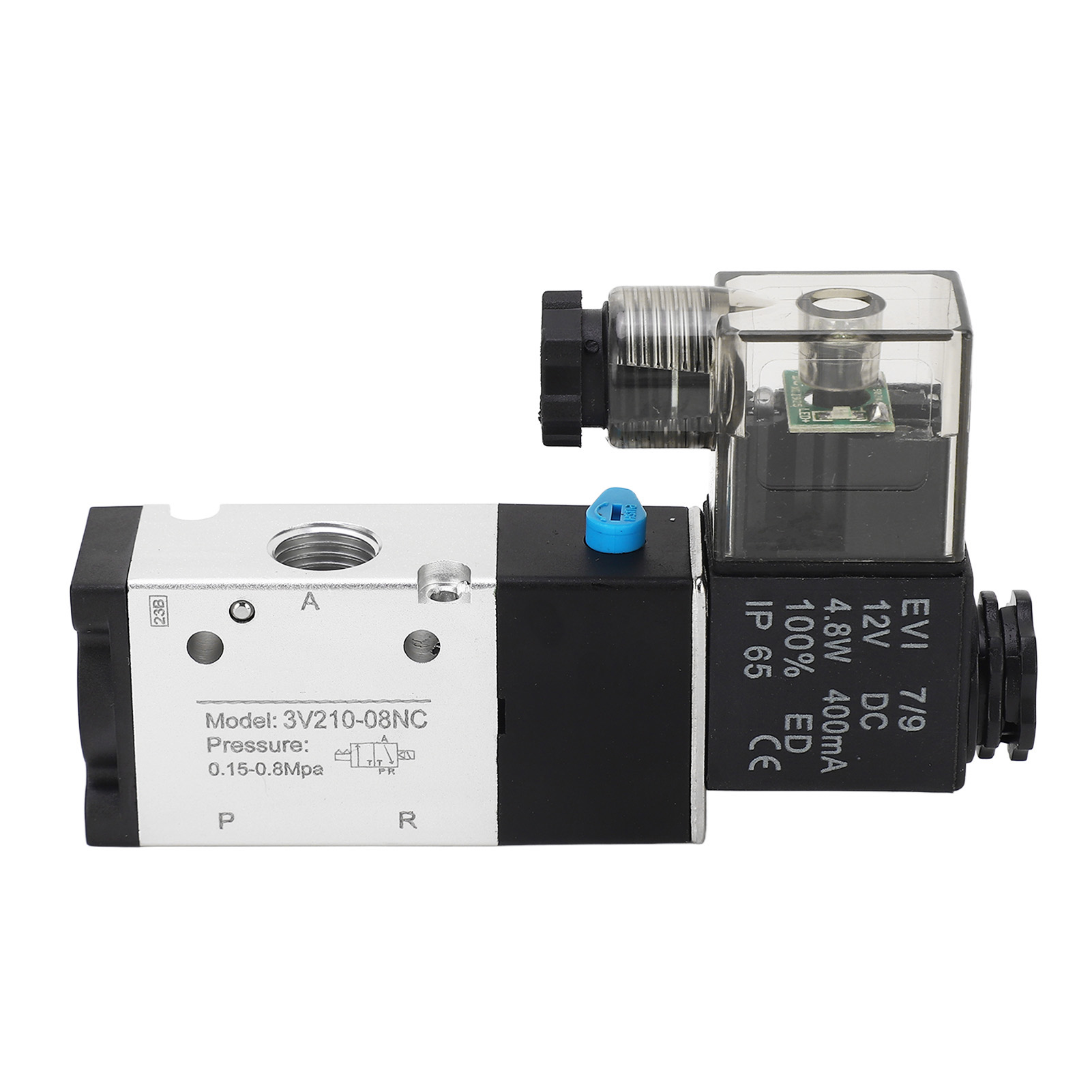 Pneumatisches Magnetventil 1/4" Npt, 2 Positionen, 3 Wege, Schutzart Ip65, 12 V Dc-stromversorgung