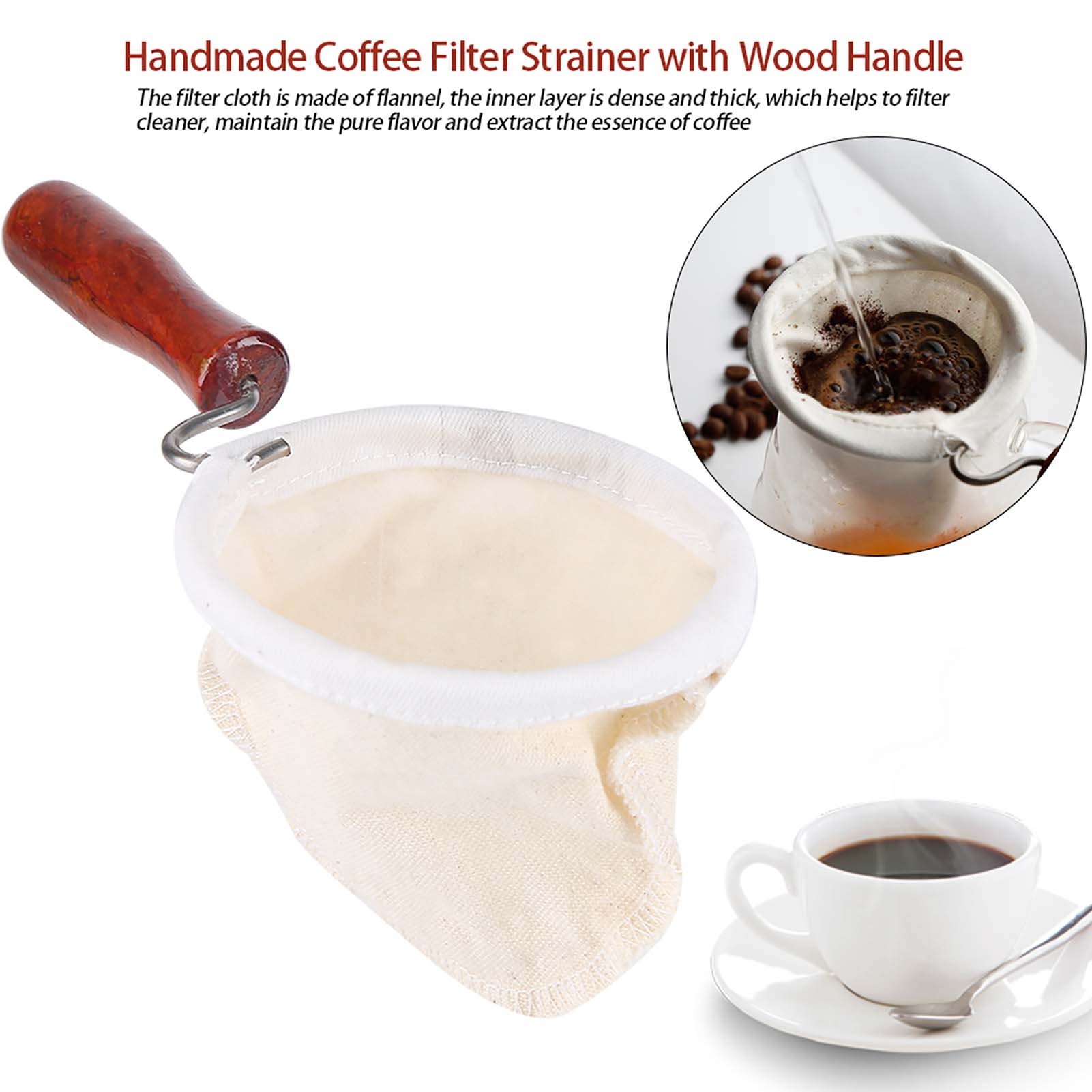 Wiederverwendbarer Kaffeefilter Aus Flanell, Handgefertigt, Mit Holzgriff (kleine Größe)