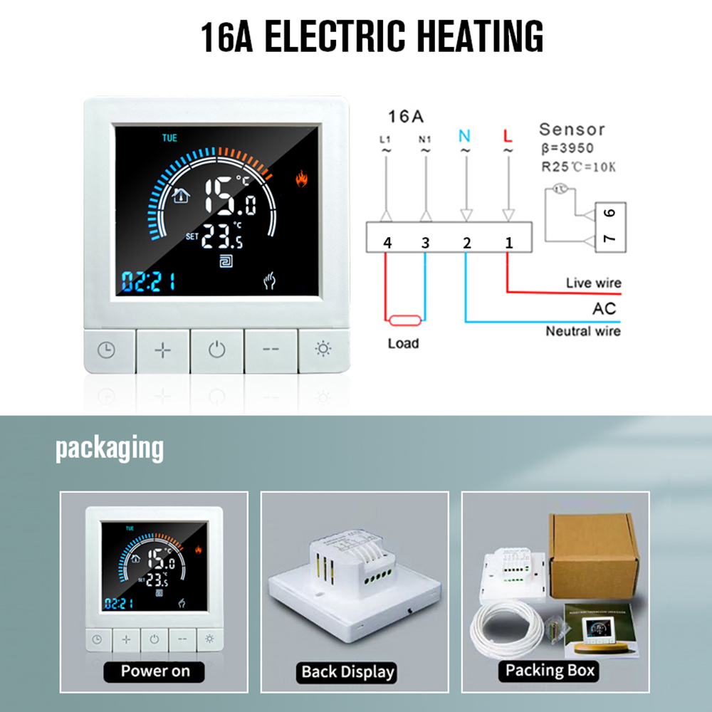 Programmierbarer Digitaler Thermostat Mit Kindersicherung, Lcd-display, Ntc-fühler, Elektrischer Fußbodenheizung, Intelligenter Wandtemperaturregler Für Zuhause, Büro Oder Hotel. Ideal Für Den Einsatz