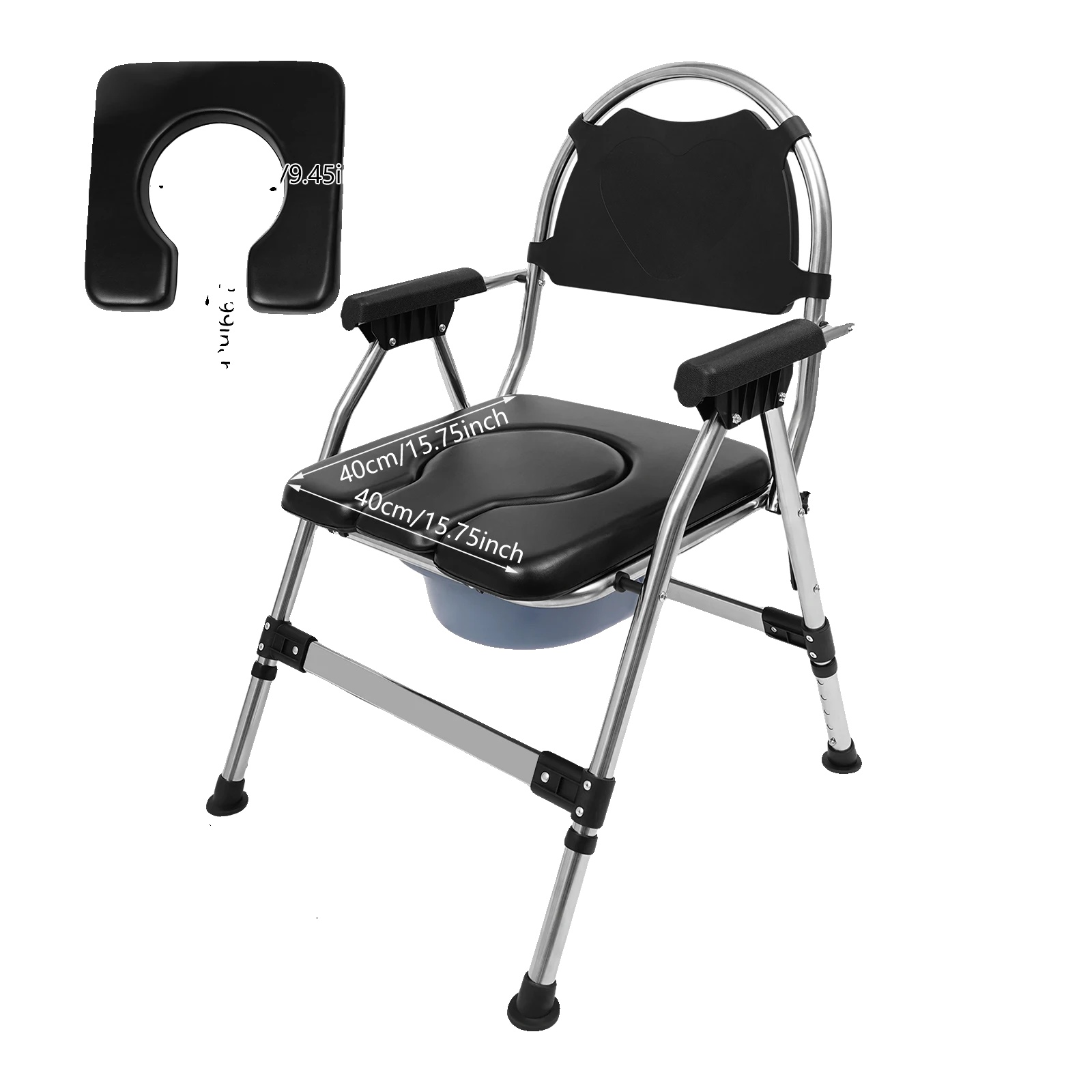 Toilettenstuhl, Rutschfestes Design, Bequemer Gepolsterter Sitz, Schwarz