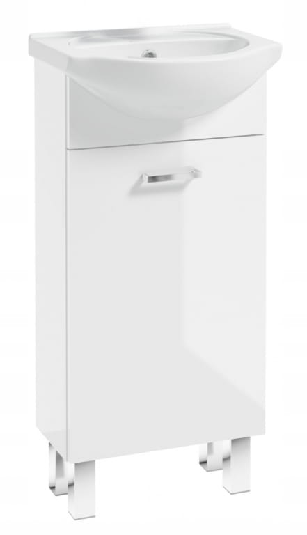 Badezimmerschrank Mit Füßen Und Waschbecken 40x80cm, Weiß Glänzend, Laminiert Mea