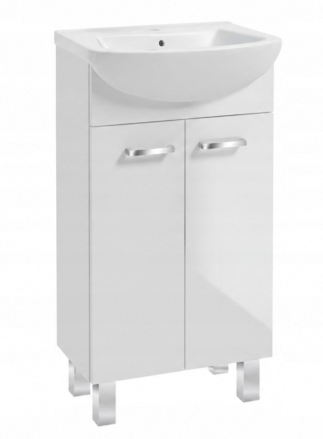 Freistehender Badezimmerschrank Mit Waschbecken, Massiv Weiß, 45 X 83 Cm