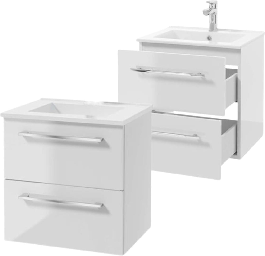Badezimmerschrank Mit Waschbecken, 50 Cm, Hängend, Weiß, Mit Soft-close-funktion, Pinia