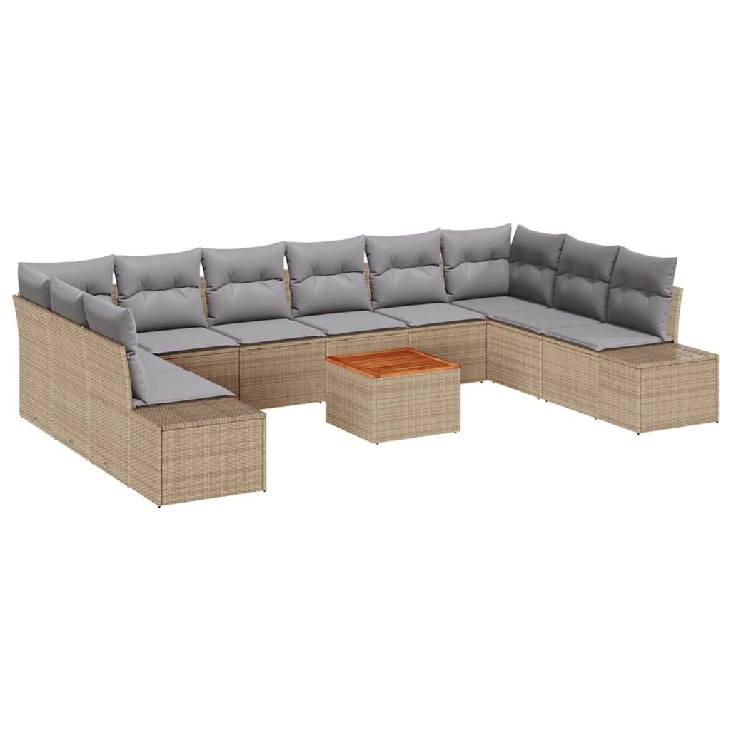 Vidaxl Poly-rattan - Gartensofa-set Mit Kissen 11 Pcs Beige Poly-rattan