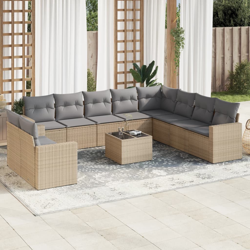 Teenpull – 11-tlg. Garten-sofagarnitur Mit Kissen Beige Poly Rattan