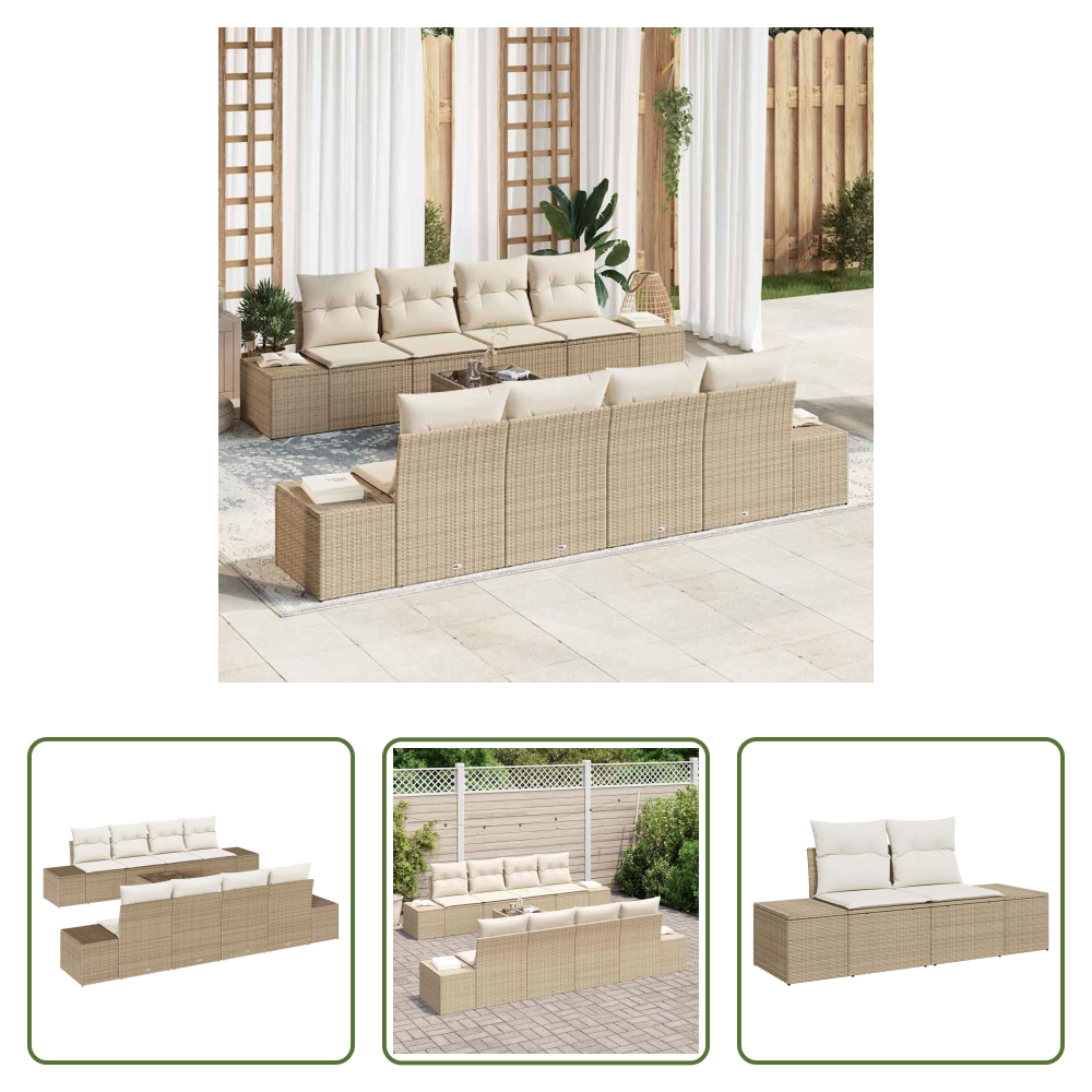 Terrassensofa - Sofa Set Mit Kissen 7 Pcs Beige Und Creme Poly Rattan