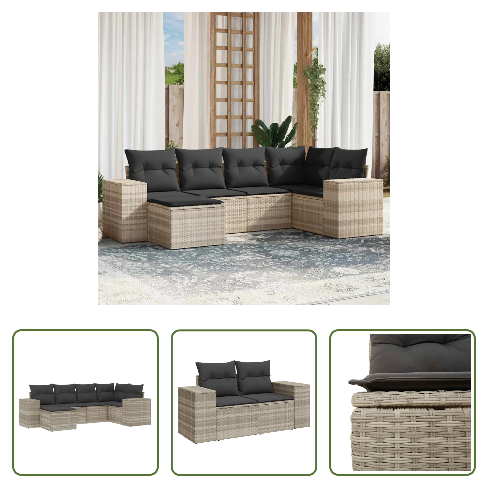 Vidaxl Gartenterrasse - 6-tlg. Garten-sofagarnitur Mit Kissen Hellgrau Poly Rattan