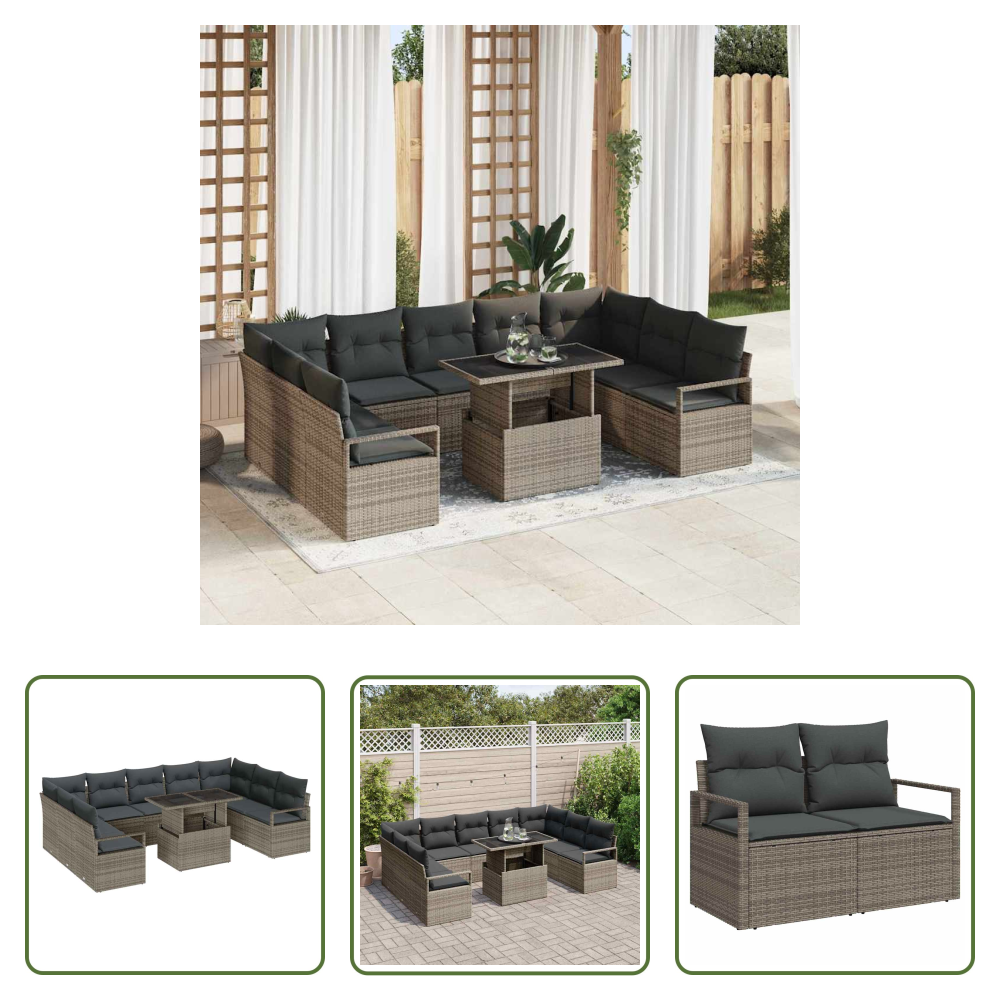 Terrassensofa - Garten-sofa-set Mit Kissen 10 Pcs Grau Poly-rattan