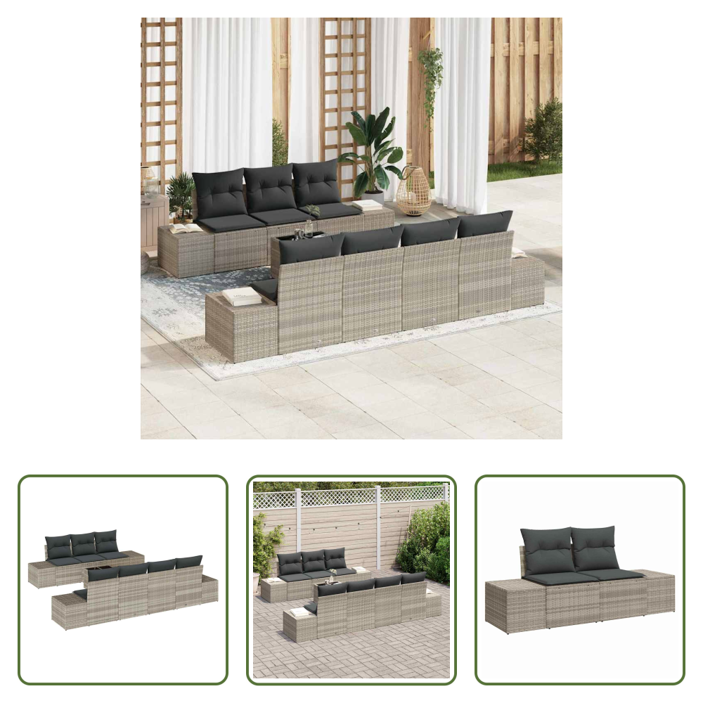 Vidaxl Außensofa - Sofa Set Mit Kissen 8 Pcs Hellgrau Poly Rattan