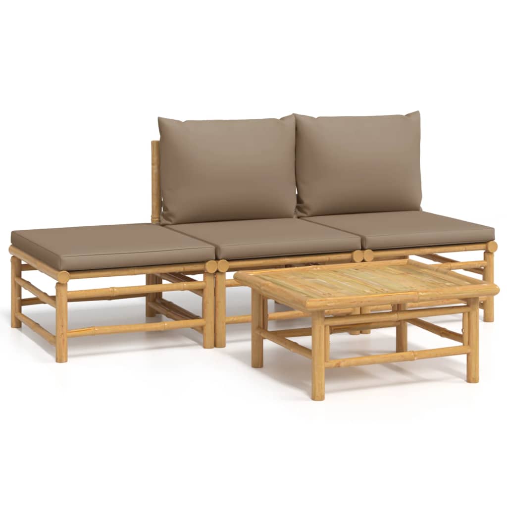 Vidaxl Gartenmöbel - 4-tlg. Garten-lounge-set Mit Taupe Kissen Bambus