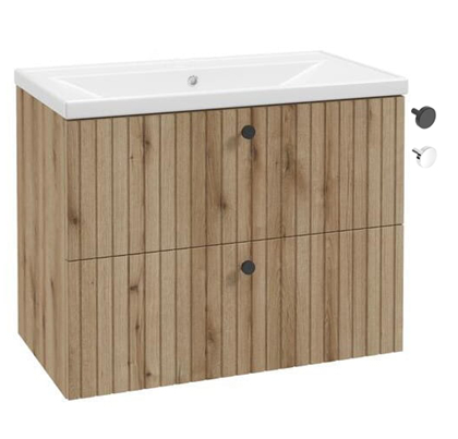 Badezimmerschrank Mit Waschbecken 80 Cm, Eiche-optik, Gerillt, Rietti-lamellen
